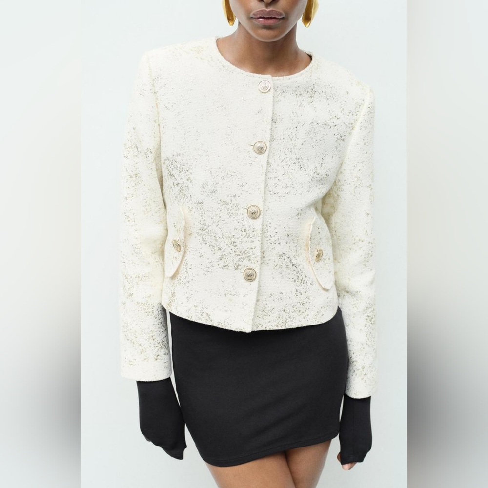 Zara Cropped Foil Blazer NWT